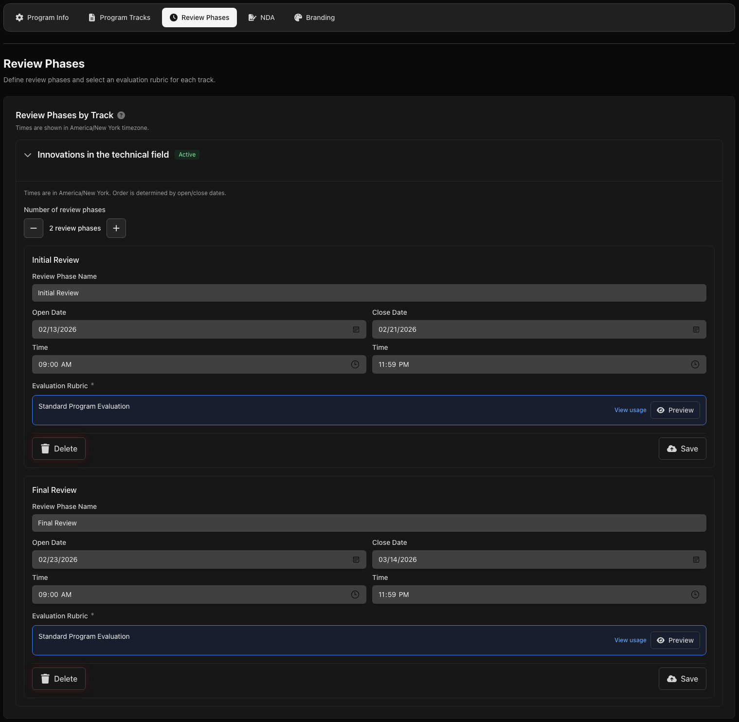 Review phases configuration