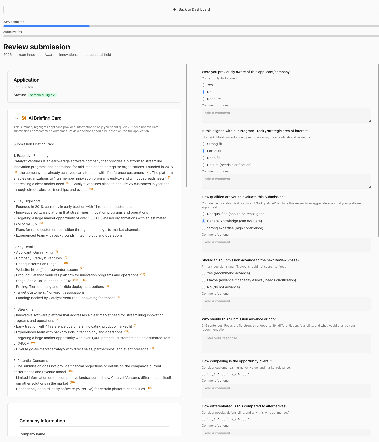 Reviewer submission view