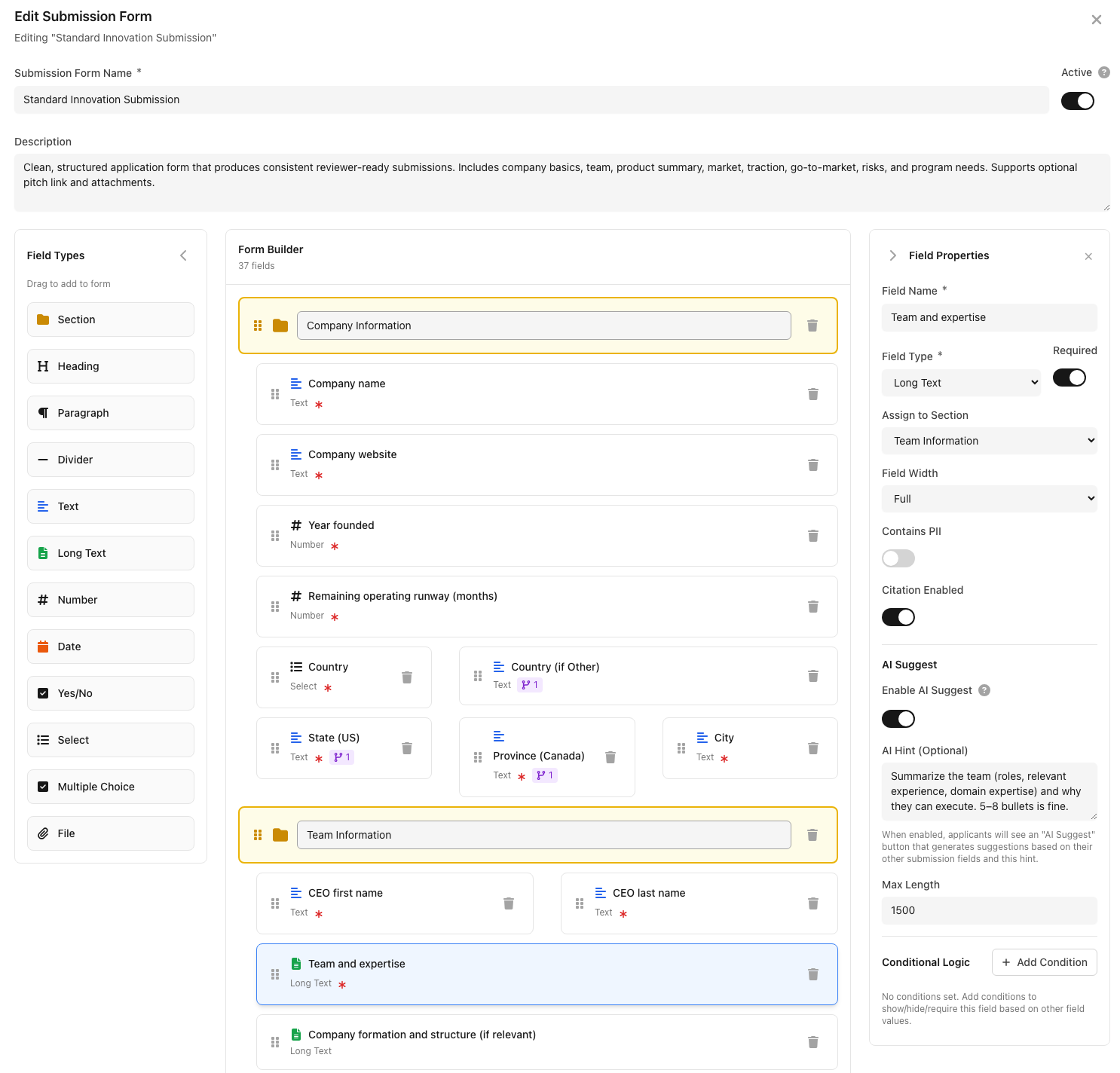 Submission form builder